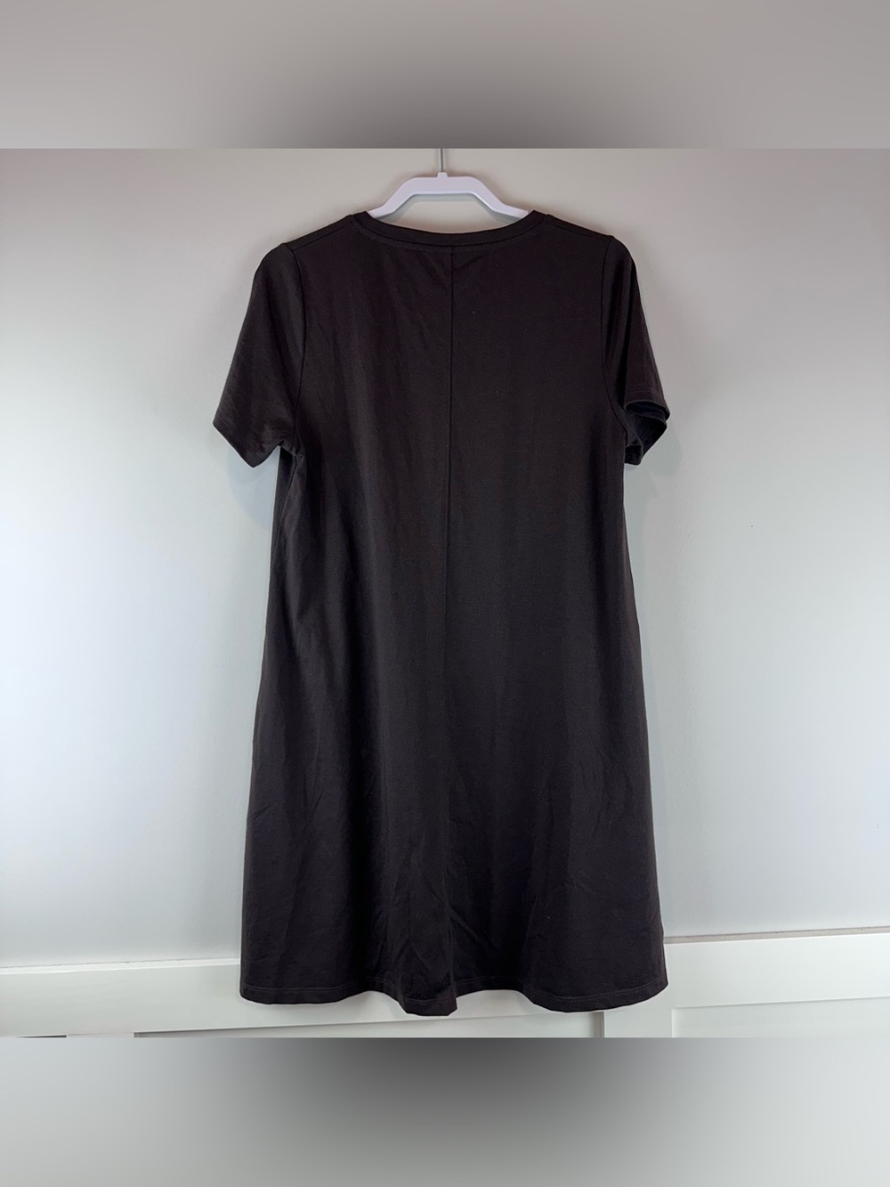 Woolx Dark Brown Merino Wool Blend Short Sleeve Flowy Georgie Dress Large - Picture 3 of 5